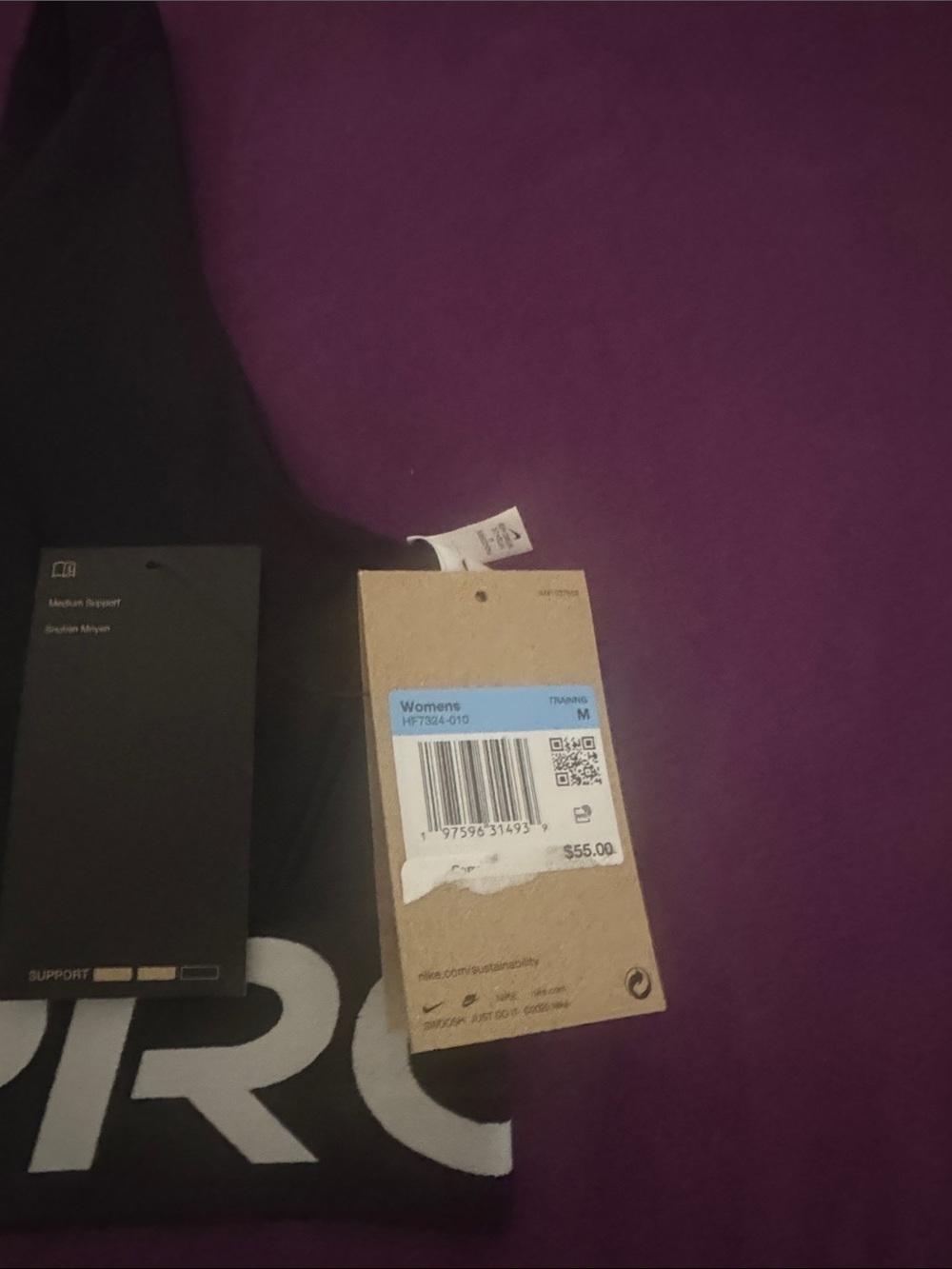Nike Black Sports Bra with White Logo Band - Picture 2 of 4